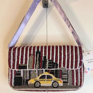 Viral New York NYC Skyline Taxi Beaded Bag Handmade in India. NWT!